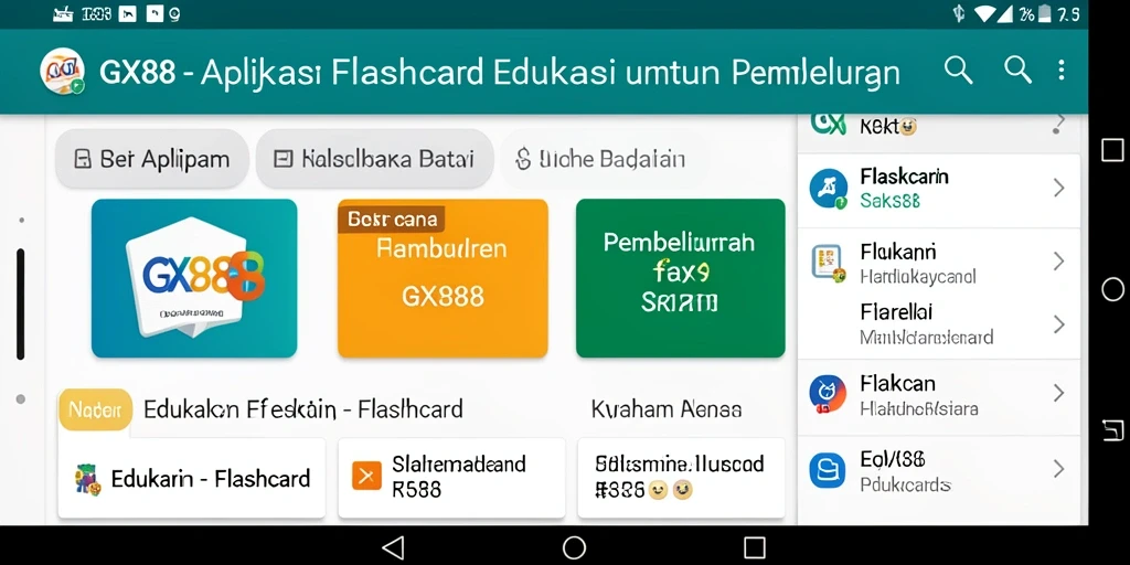 Antarmuka intuitif aplikasi Flashcard GX88 dengan fungsi belajar yang menyenangkan.