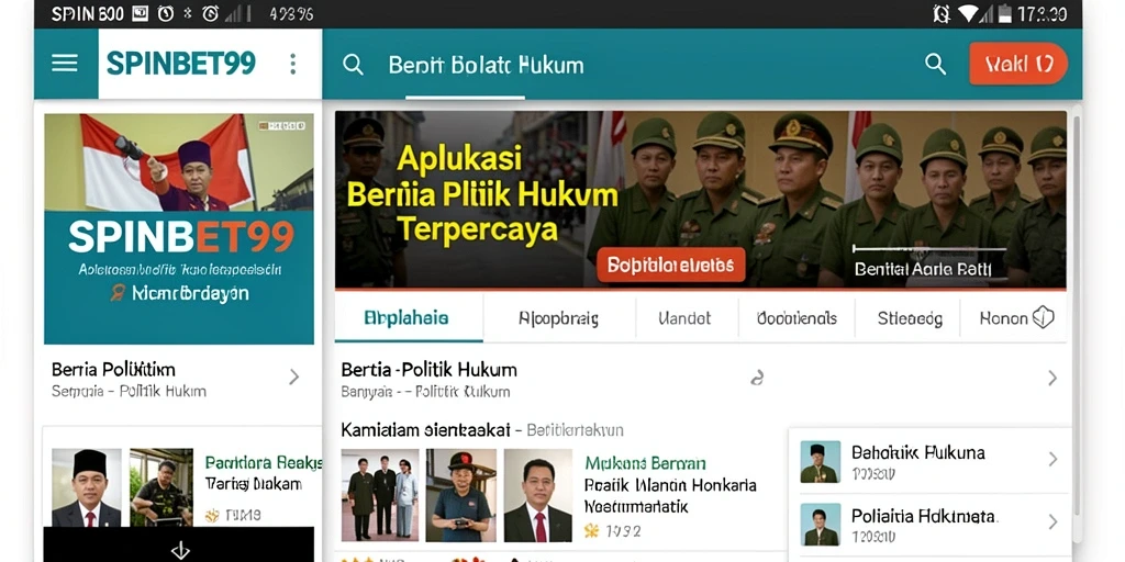 Antarmuka SPINBET99 dengan tampilan berita politik dan hukum.